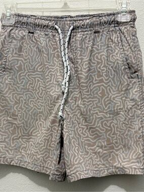 Southern Marsh Taupe and White Abstract Print Swim Trunks